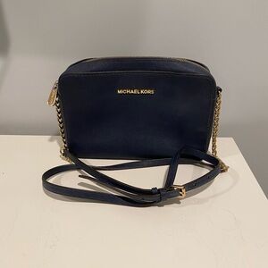 Michael Kors Dark Blue Crossbody Bag with Gold Chain